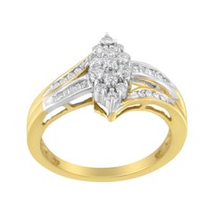 10K Yellow and White Gold 1/2ct Diamond Marquise Shaped Cluster Split Shank Ring