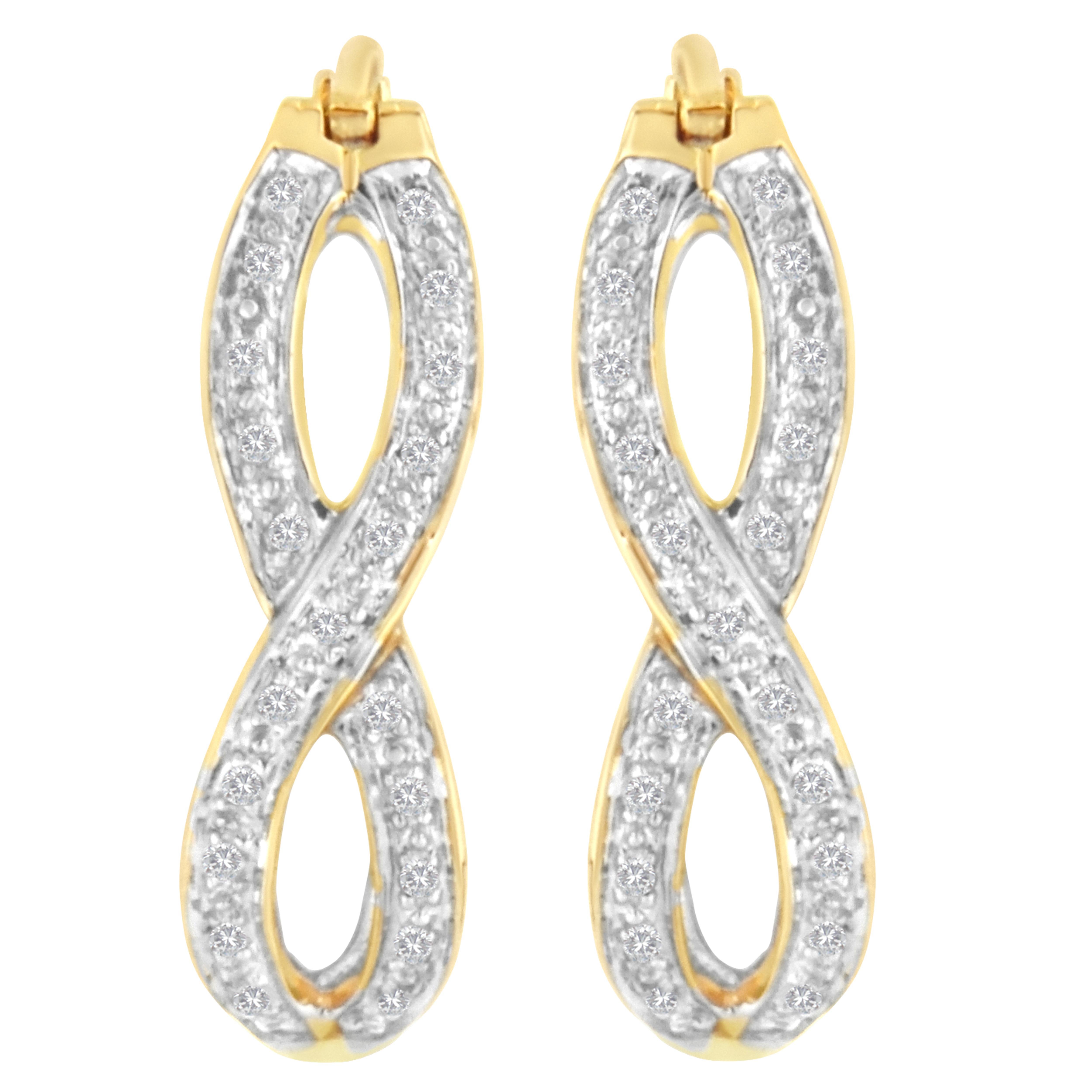 Contemporain Créoles double infinie en or jaune et blanc 10 carats avec diamants de 1/4 carat en vente