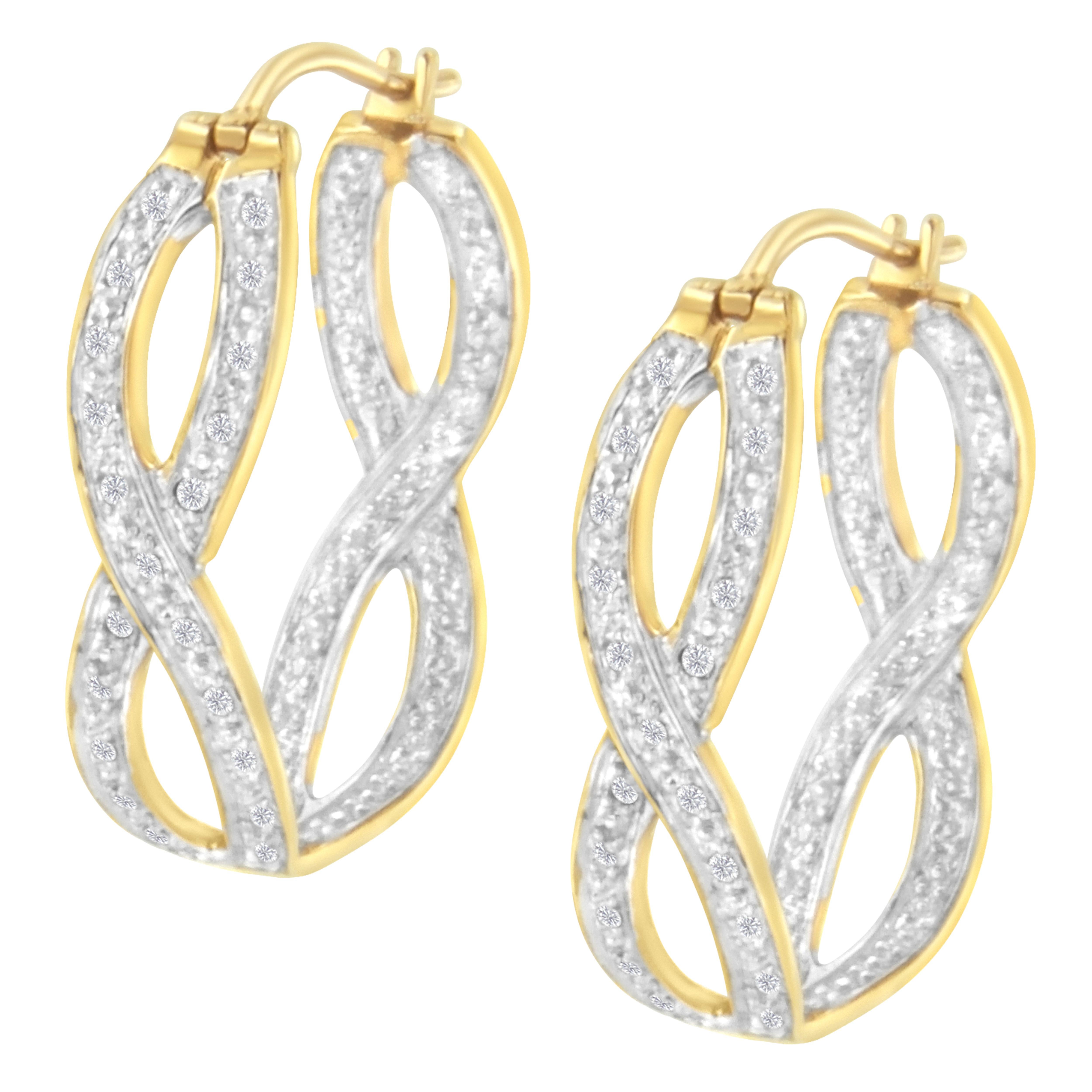 Créoles double infinity en or jaune et blanc 10 carats avec diamants de 1/4 carat Neuf - En vente à New York, NY
