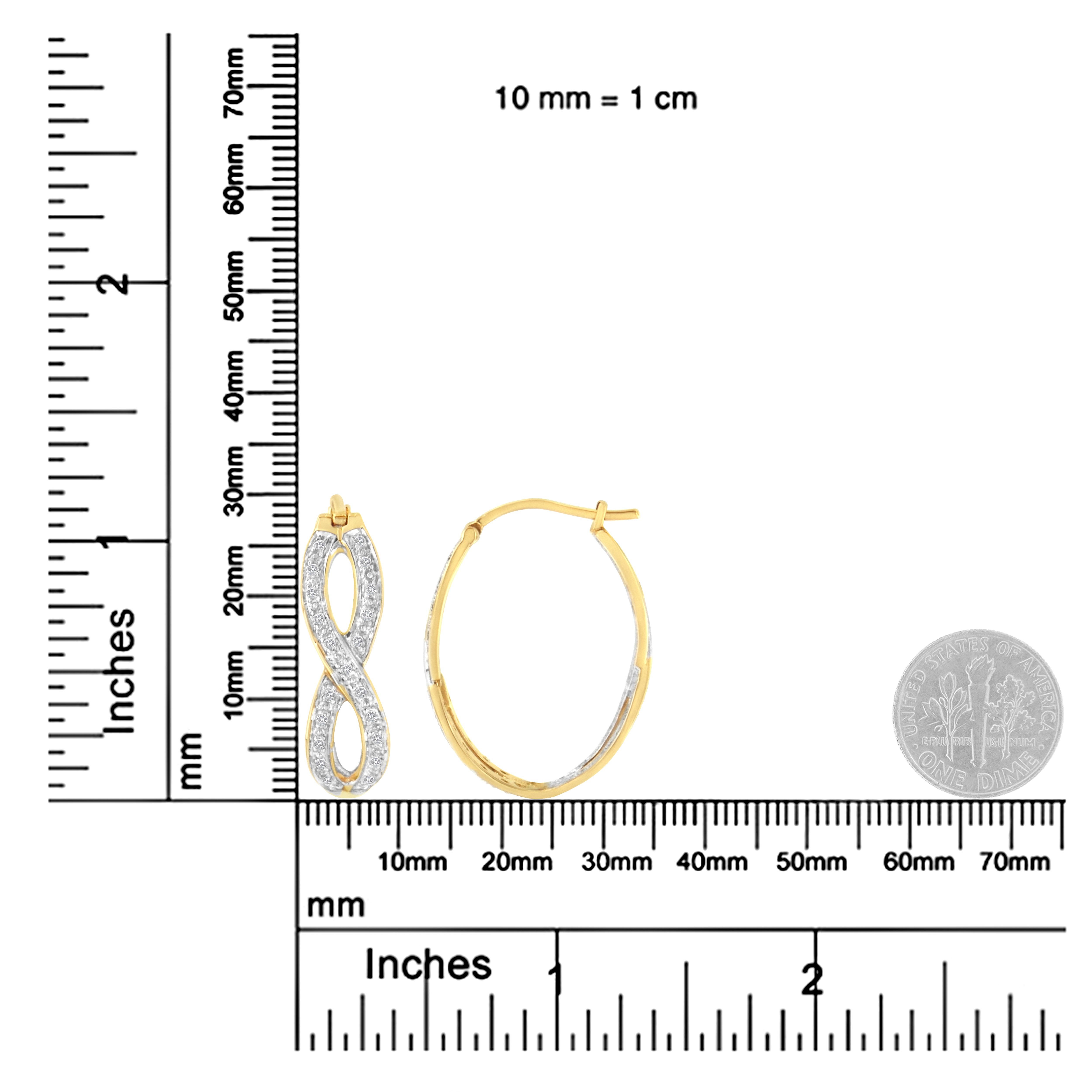 Contemporary 10K Yellow and White Gold 1/4 Carat Diamond Double Infinity Hoop Earrings For Sale