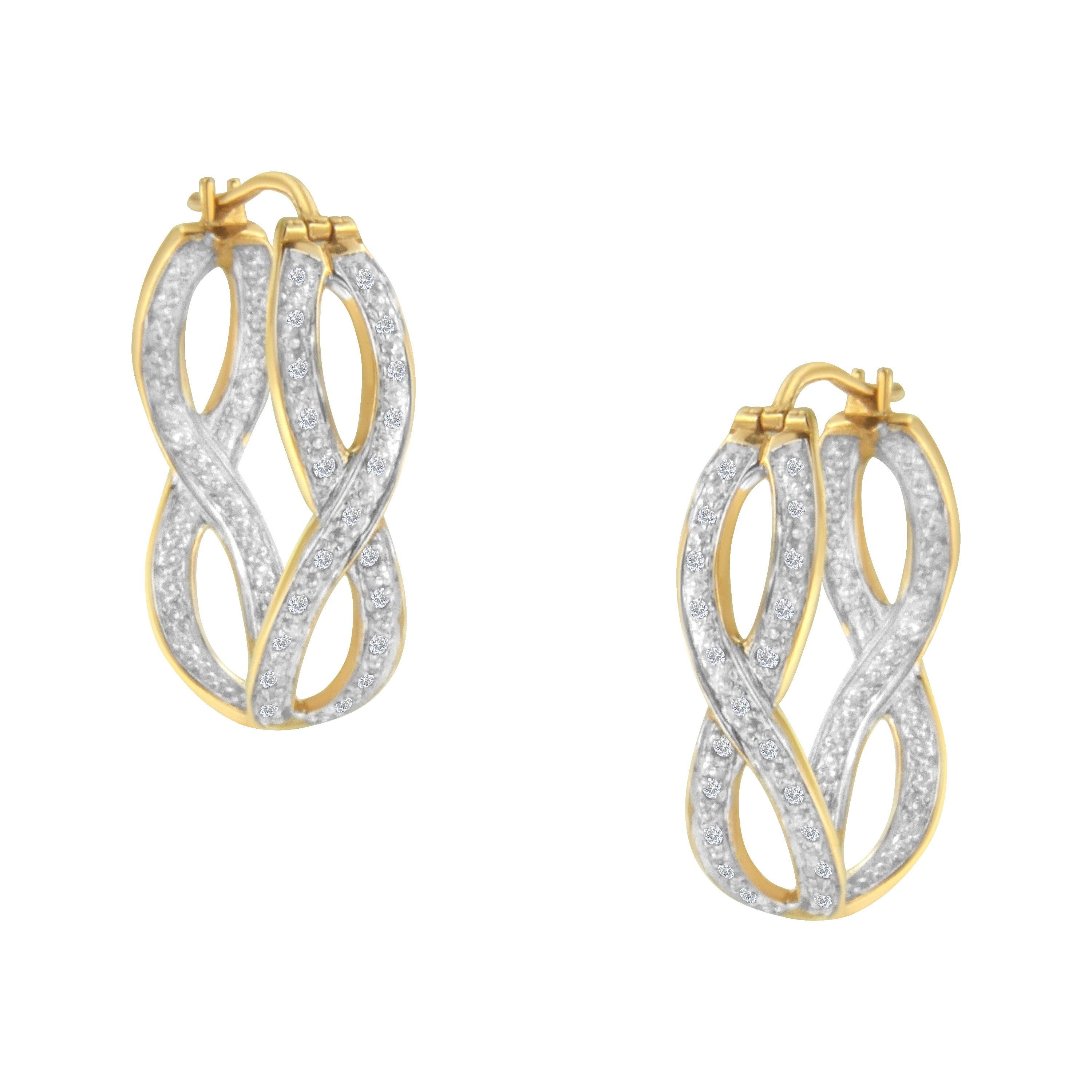 10K Yellow and White Gold 1/4 Carat Diamond Double Infinity Hoop Earrings