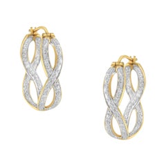 10K Yellow and White Gold 1/4 Carat Diamond Double Infinity Hoop Earrings