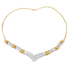 10K Yellow and White Gold 1.0 Carat Diamond "V" Shape Statement Necklace