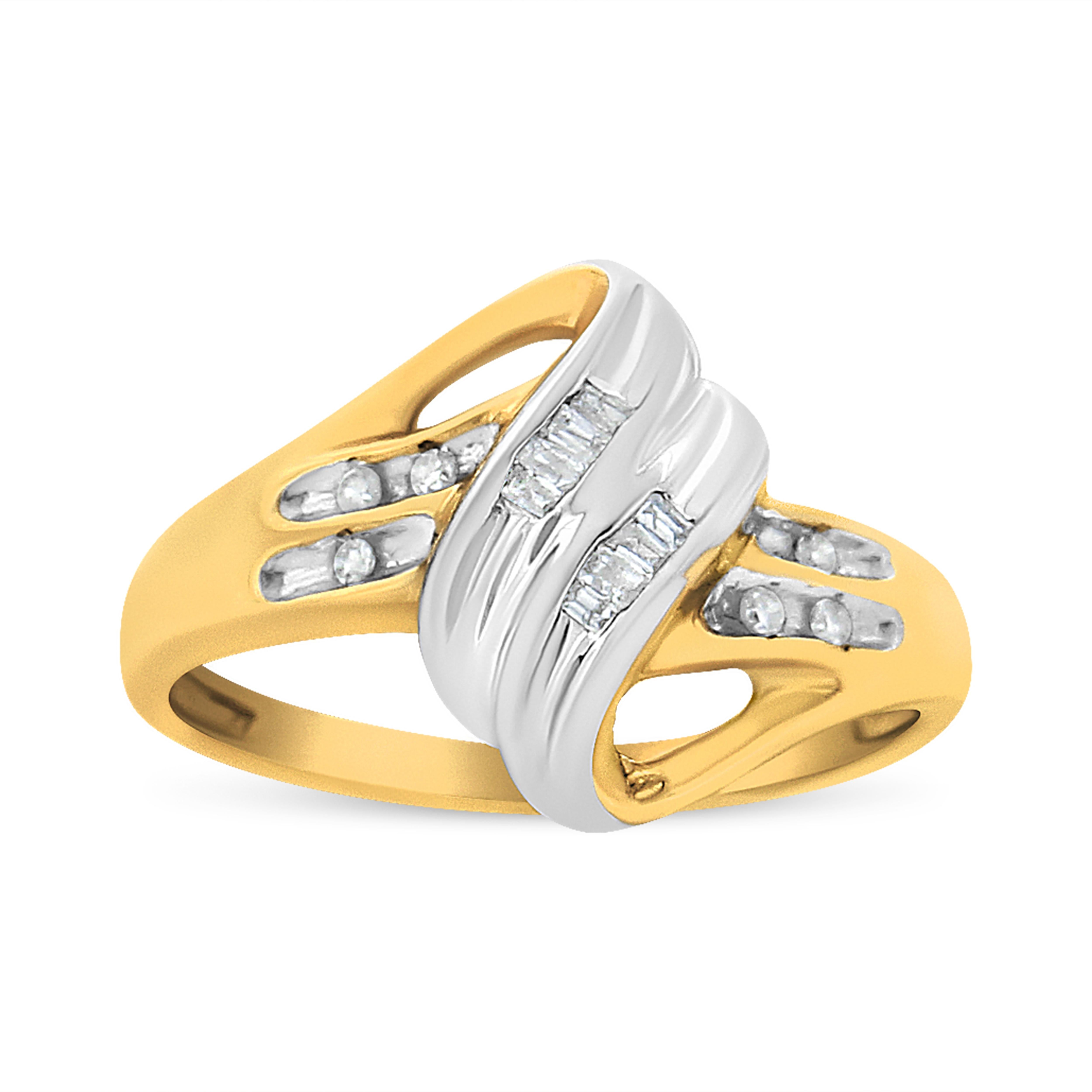 Modern 10K Yellow and White Gold 1.0 Cttw Diamond Accent Bypass Ring For Sale