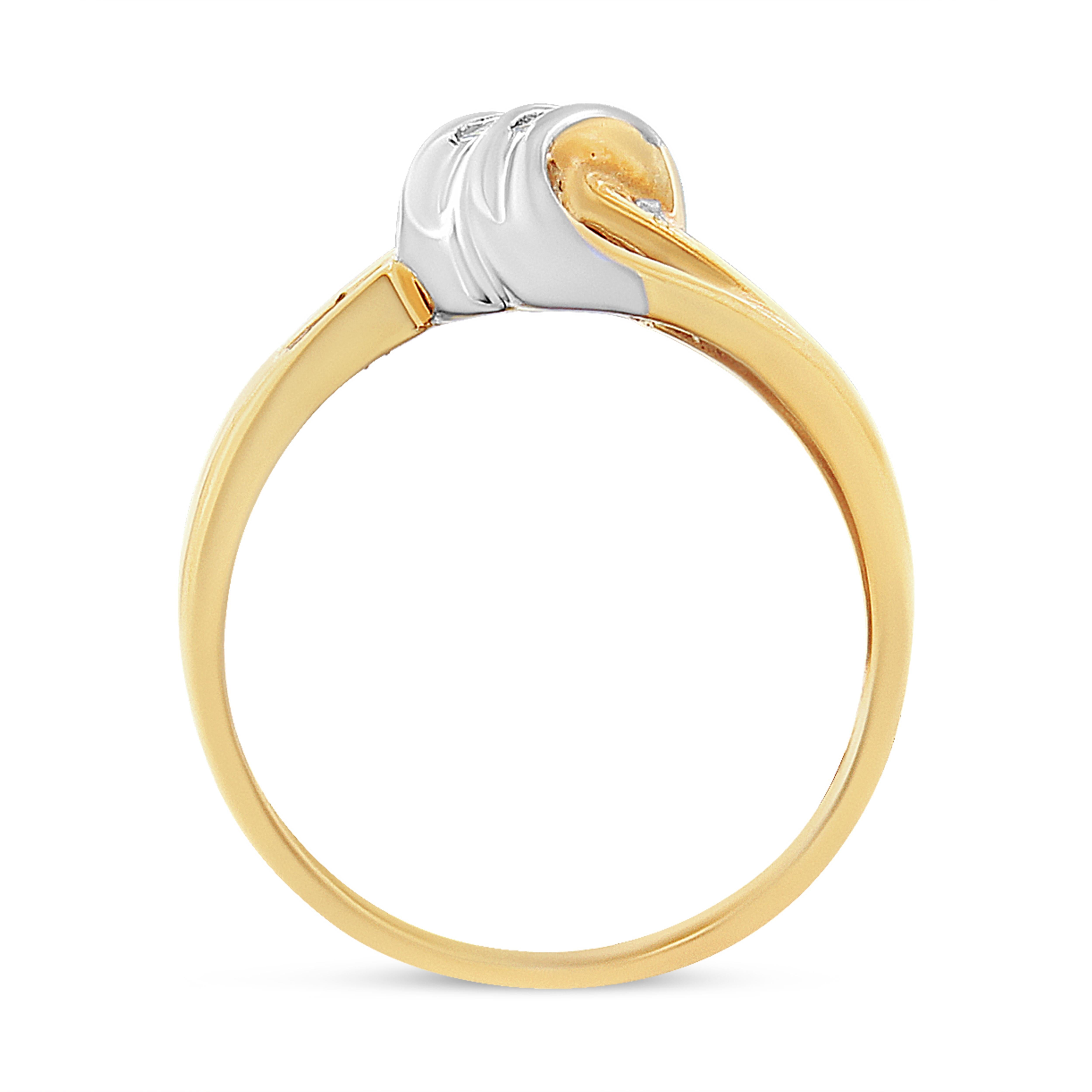 Round Cut 10K Yellow and White Gold 1.0 Cttw Diamond Accent Bypass Ring For Sale
