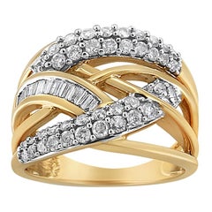 Anello da cocktail con diamanti intrecciati a più file in oro giallo e bianco 10K da 1,0 ct.