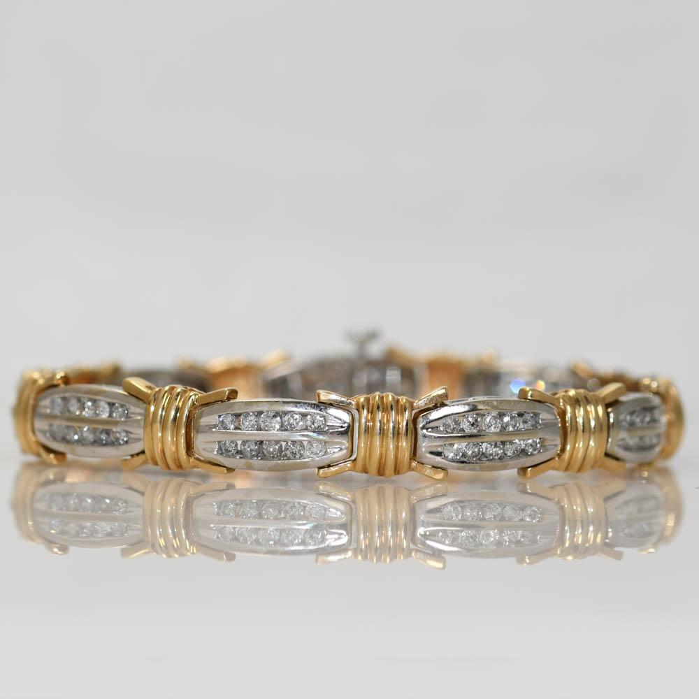 Bracelet à maillons 6,5'' en or jaune et blanc 10K avec 1,0ct de diamant Excellent état - En vente à Laguna Beach, CA