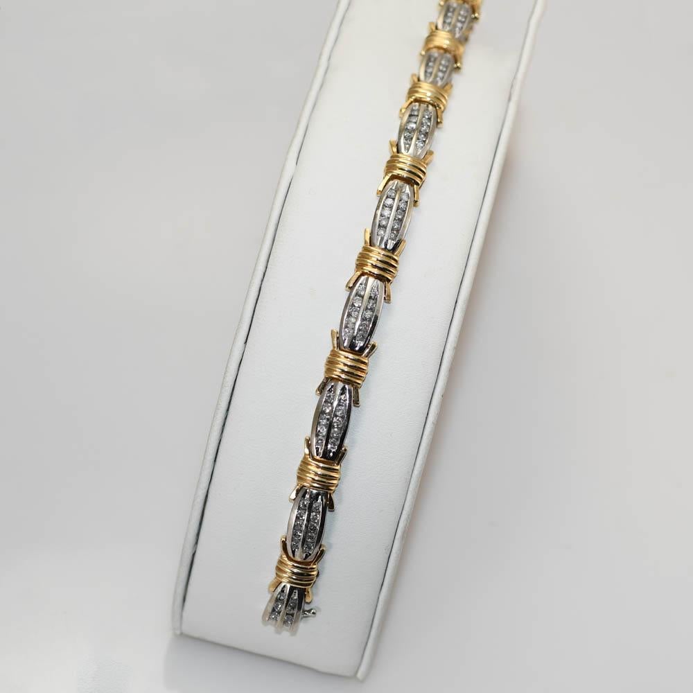 Bracelet à maillons 6,5'' en or jaune et blanc 10K avec 1,0ct de diamant Unisexe en vente