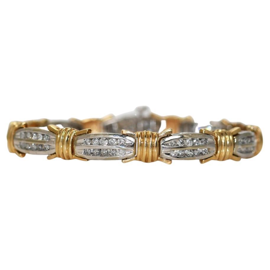 10K Yellow and White Gold 1.0ct Diamond 6.5'' Link Bracelet For Sale