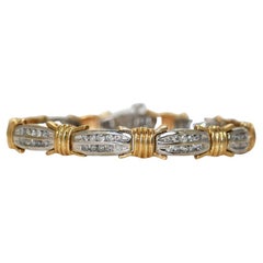 Vintage 10K Yellow and White Gold 1.0ct Diamond 6.5'' Link Bracelet