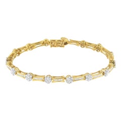 10K Yellow and White Gold 2.0 Carat Round and Baguette-Cut Diamond Link Bracelet