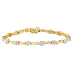 10K Yellow and White Gold 2.0 Carat Round and Baguette-Cut Diamond Link Bracelet
