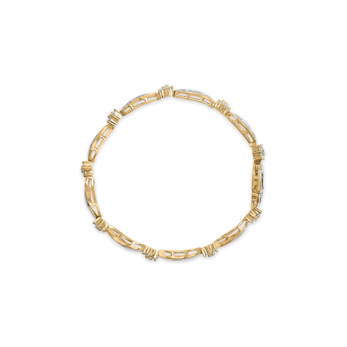 10K Gelb- und Weißgold 3,0 Karat Diamant-Cluster und Wave Link-Armband (Zeitgenössisch) im Angebot