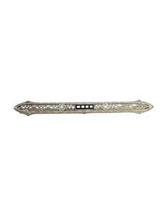 10K Gelb und Weißgold Schwarzer Edelstein und Diamant Filigran Pin #24191