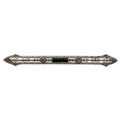 10K Gelb und Weißgold Schwarzer Edelstein und Diamant Filigran Pin #24191