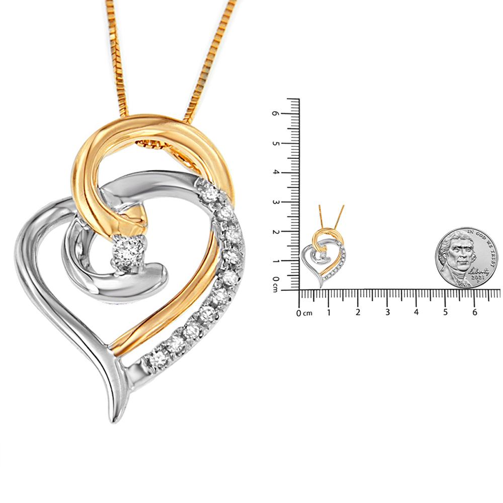 10k Yellow and White Gold Diamond Accent Open Double Heart Spiral Curl Pendant  In New Condition For Sale In New York, NY