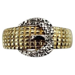 10K Yellow and White Gold Diamond Belt Buckle Ring Size 7 #25052