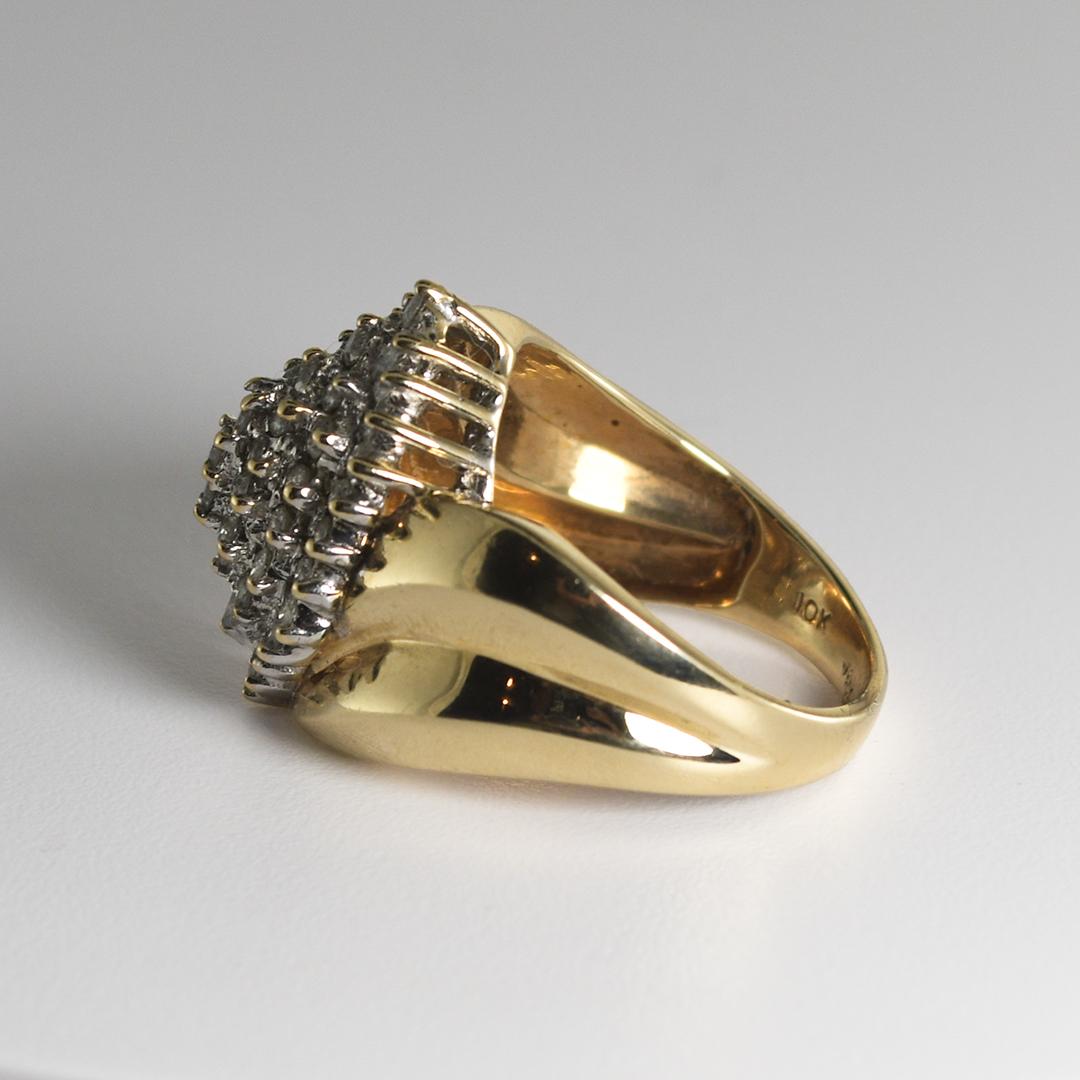 Women's or Men's 10K Yellow and White Gold Diamond Cluster Ring 1.00ct For Sale