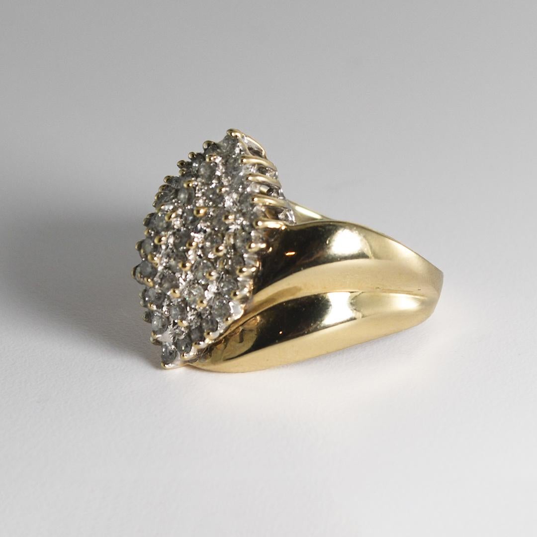 10K Yellow and White Gold Diamond Cluster Ring 1.00ct For Sale 1