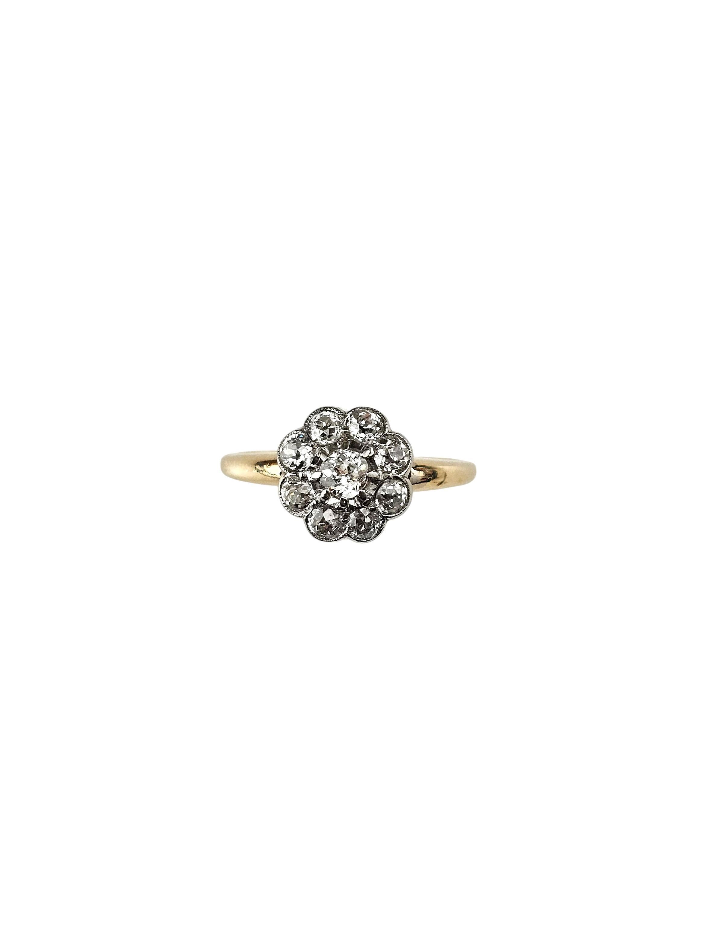 Anello a grappolo di diamanti in oro giallo e bianco 10K misura 5,75 #24330