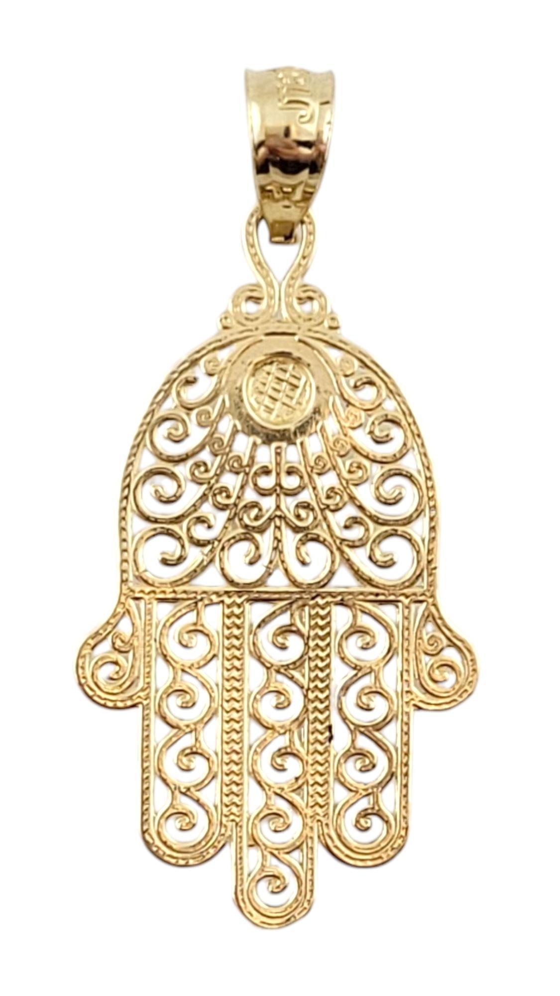 10K Yellow and White Gold Hamsa Hand Pendant #16211 In Good Condition For Sale In Washington Depot, CT