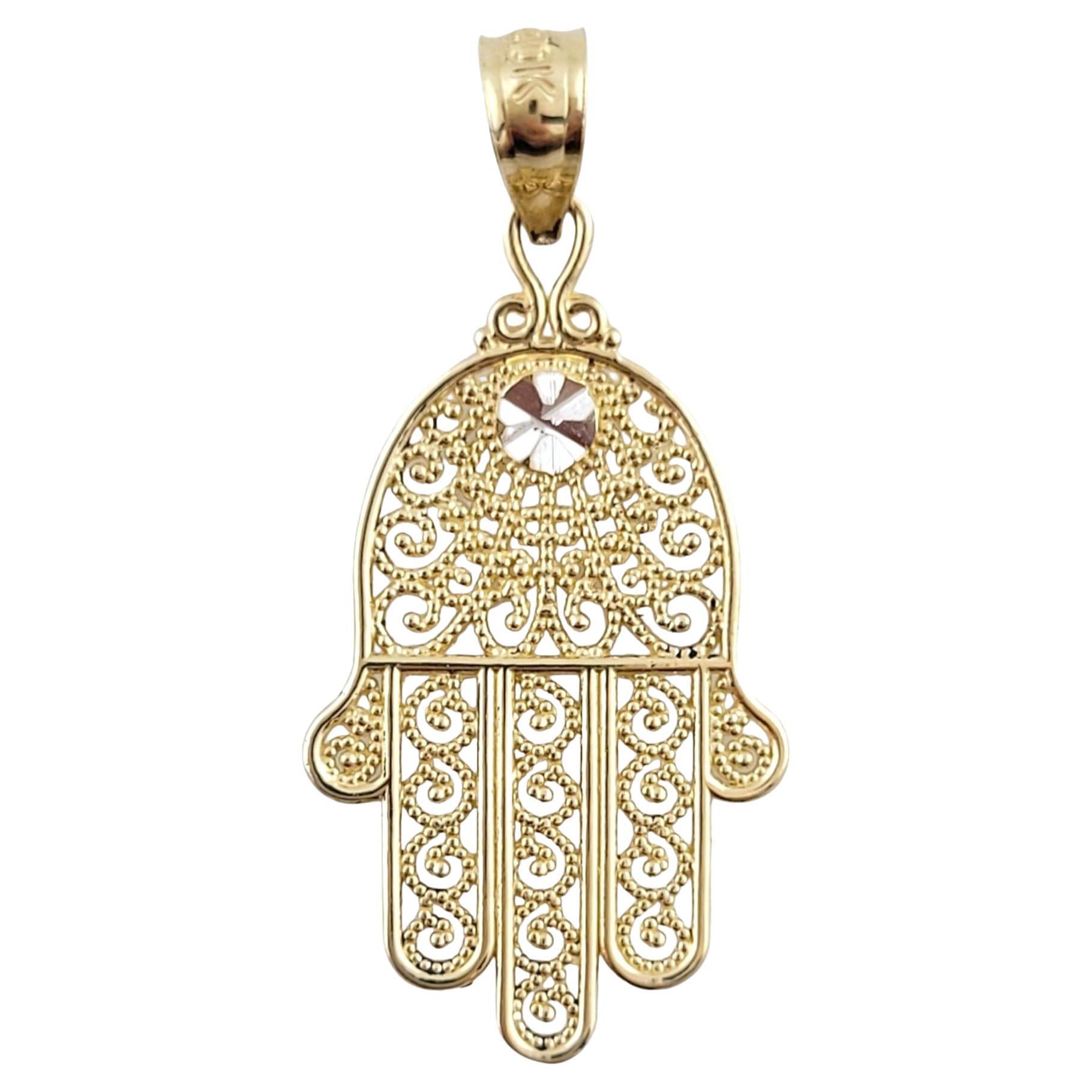 10K Yellow and White Gold Hamsa Hand Pendant #16211 For Sale