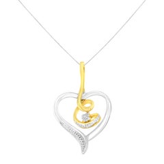 10k Yellow and White Gold Heart Diamond Accent Pendant Necklace