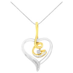 10k Yellow and White Gold Heart Diamond Accent Pendant Necklace