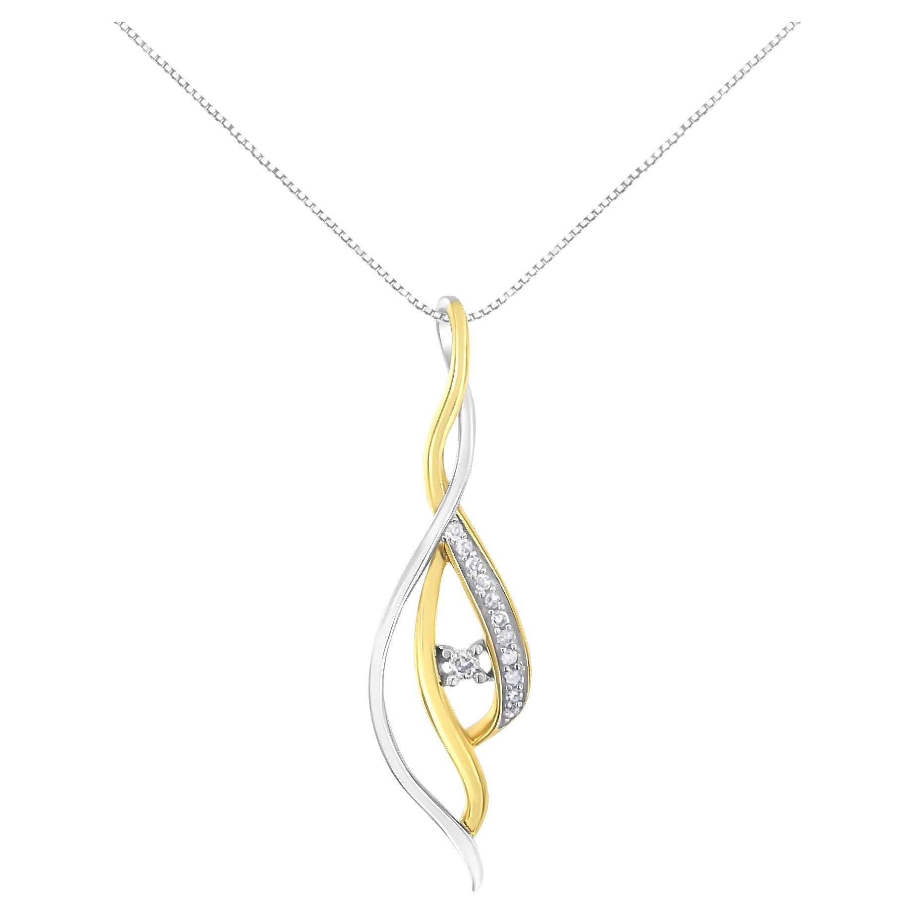 Collier pendentif Cascade de 18 pouces en or jaune et blanc 10 carats avec diamants taille ronde