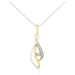 10K Yellow and White Gold Round Cut Diamond Accent Cascade 18" Pendant Necklace