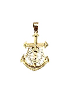 10K Yellow and White Gold Ship Wheel and Anchor Pendant #25374