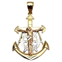 10K Yellow and White Gold Ship Wheel and Anchor Pendant #25374