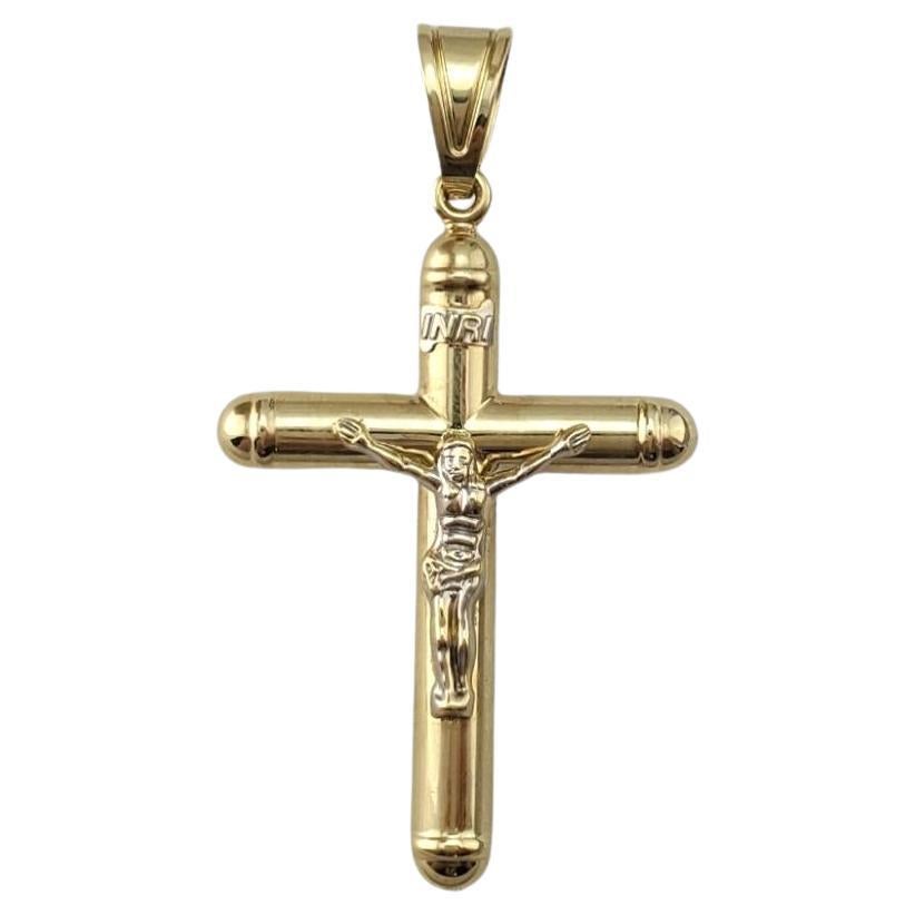 10K Yellow and White Gold Two-Tone Large Crucifix Pendant #17439 For Sale