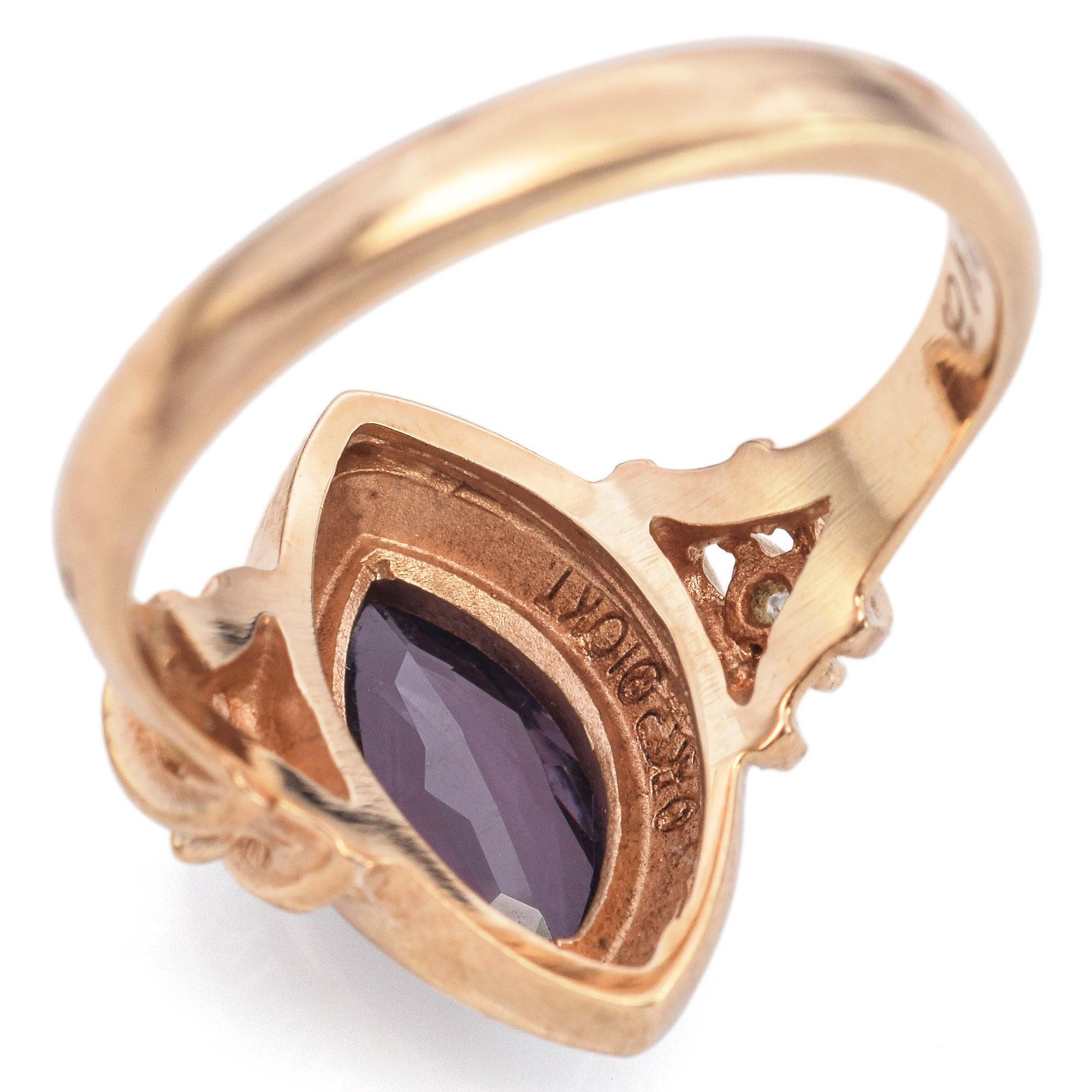 10k Yellow Gold 0.80ct Lab Amethyst, Diamond Penn State Univ. 1989 Class Ring For Sale 2