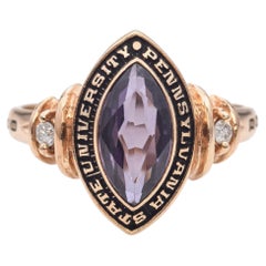 10k Yellow Gold 0.80ct Lab Amethyst, Diamond Penn State Univ. 1989 Class Ring