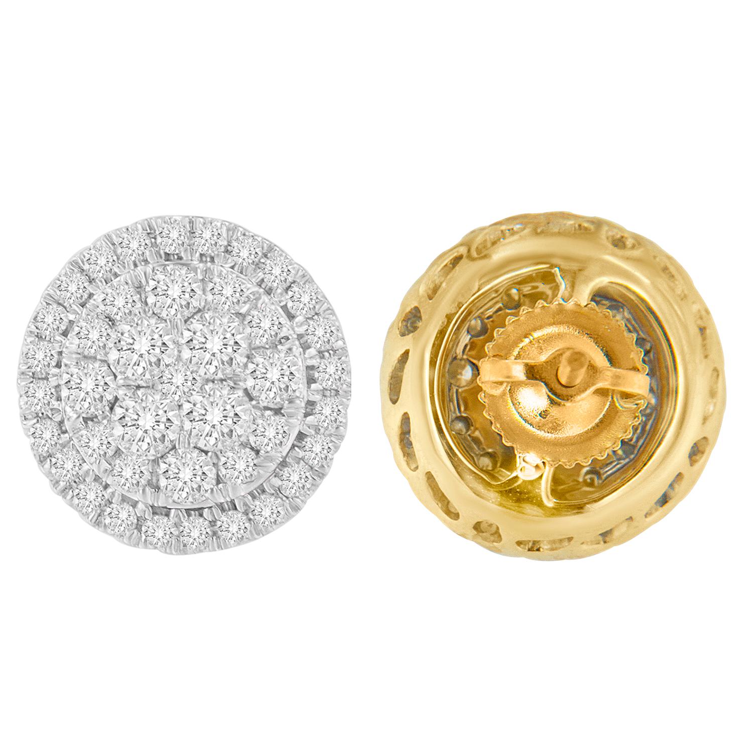 Moderne Clous d'oreilles en or jaune 10 carats avec halo de diamants à fleurs composites de 1 1/2 carat en vente