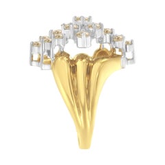 10K Yellow Gold 1 1/2 Carat Diamond Cluster Tapered Shank Cocktail Ring