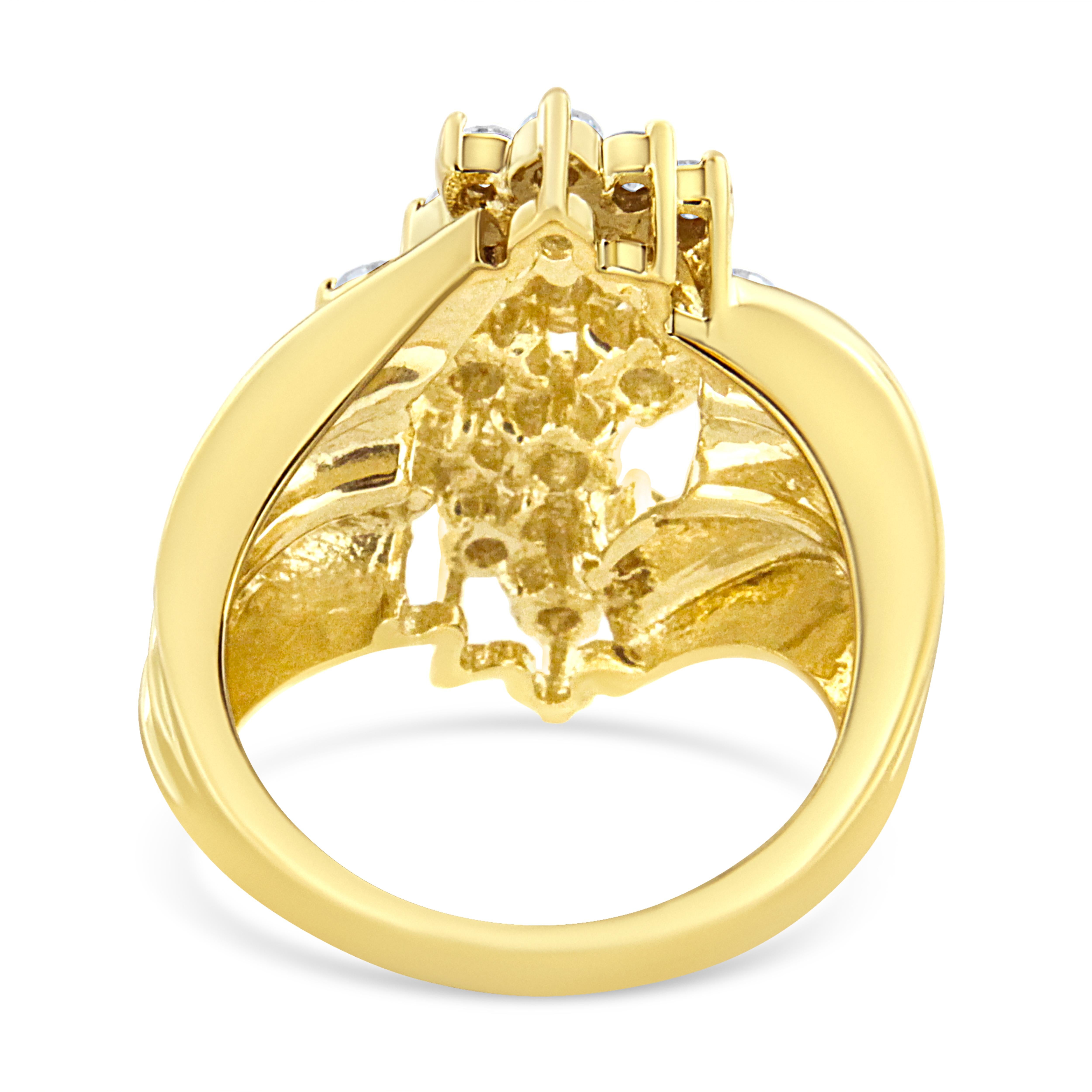 For Sale:  10K Yellow Gold 1 1/2 Carat Diamond Cluster Tapered Shank Cocktail Ring 3