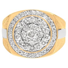 10K Yellow Gold 1 1/2 Cttw Diamond Cluster and Halo Signet Mens Ring