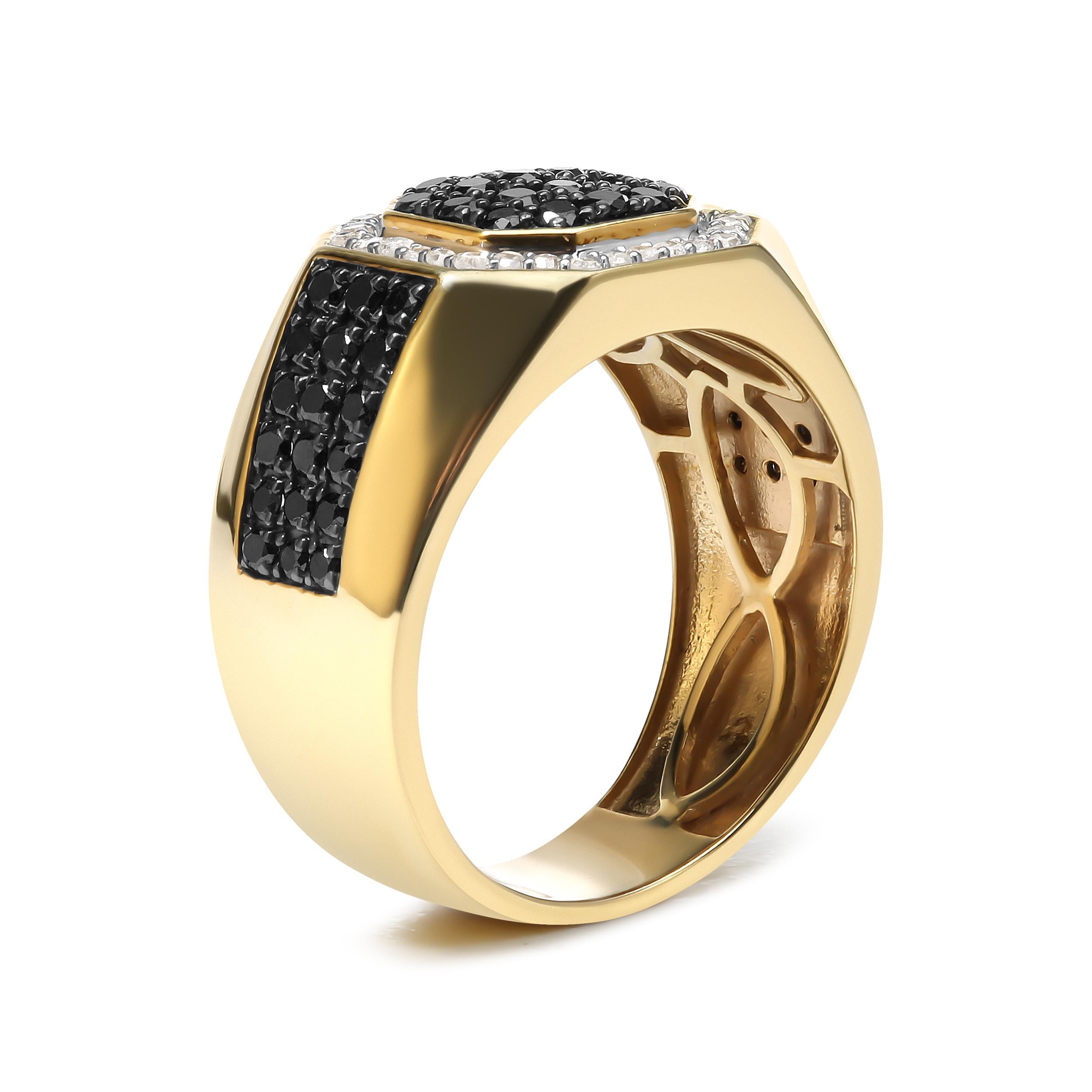 For Sale:  10K Yellow Gold 1 1/4ct White & Treated Black Diamond Octagonal Halo Band Ring 3