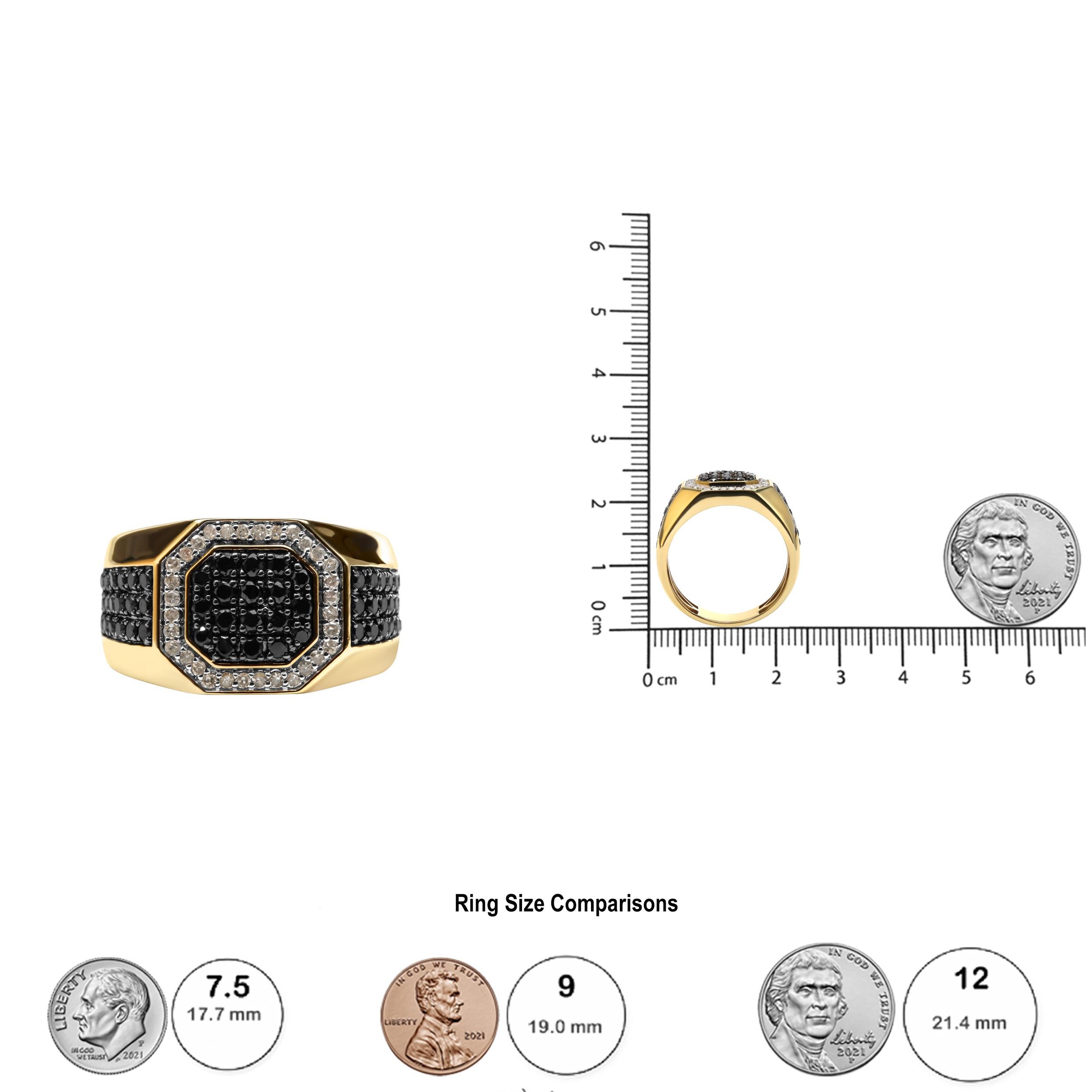 For Sale:  10K Yellow Gold 1 1/4ct White & Treated Black Diamond Octagonal Halo Band Ring 4