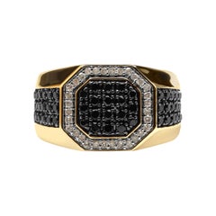 Anello a fascia ottagonale con diamante bianco e nero trattato in oro giallo 10K da 1 1/4 di carato