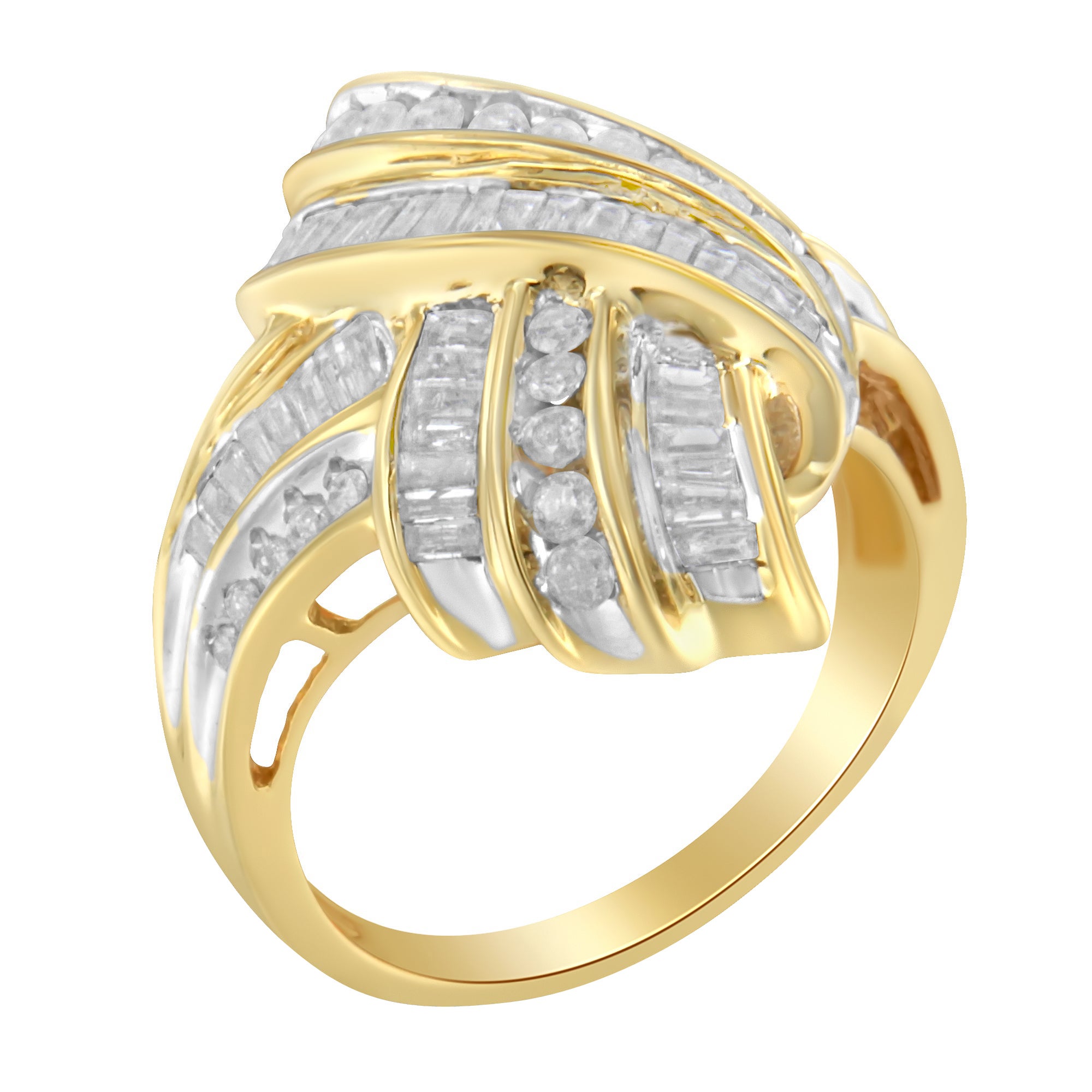 10K Yellow Gold 1 1/5 Cttw Diamond Bypass Cocktail Ring