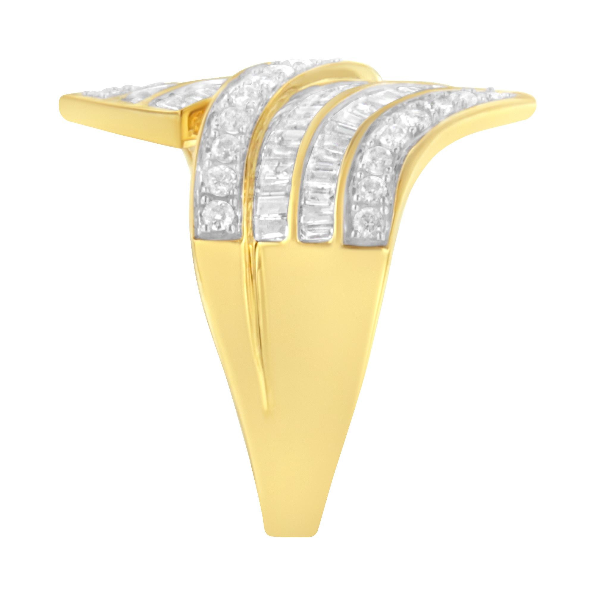 Im Angebot: 10K Gelbgold 1 1/7 Karat Diamant-Bypass-Ring () 5