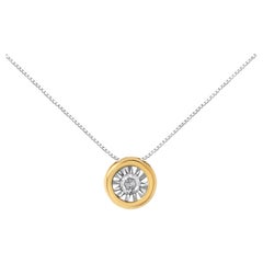 10K Yellow Gold 1/10 Carat Bezel Solitaire Round-Cut Diamond Pendant Necklace