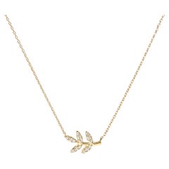 10K Yellow Gold 1/10 Carat Diamond Leaf and Branch Pendant Necklace