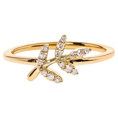 10K Yellow Gold 1/10 Carat Diamond Leaf and Branch Ring