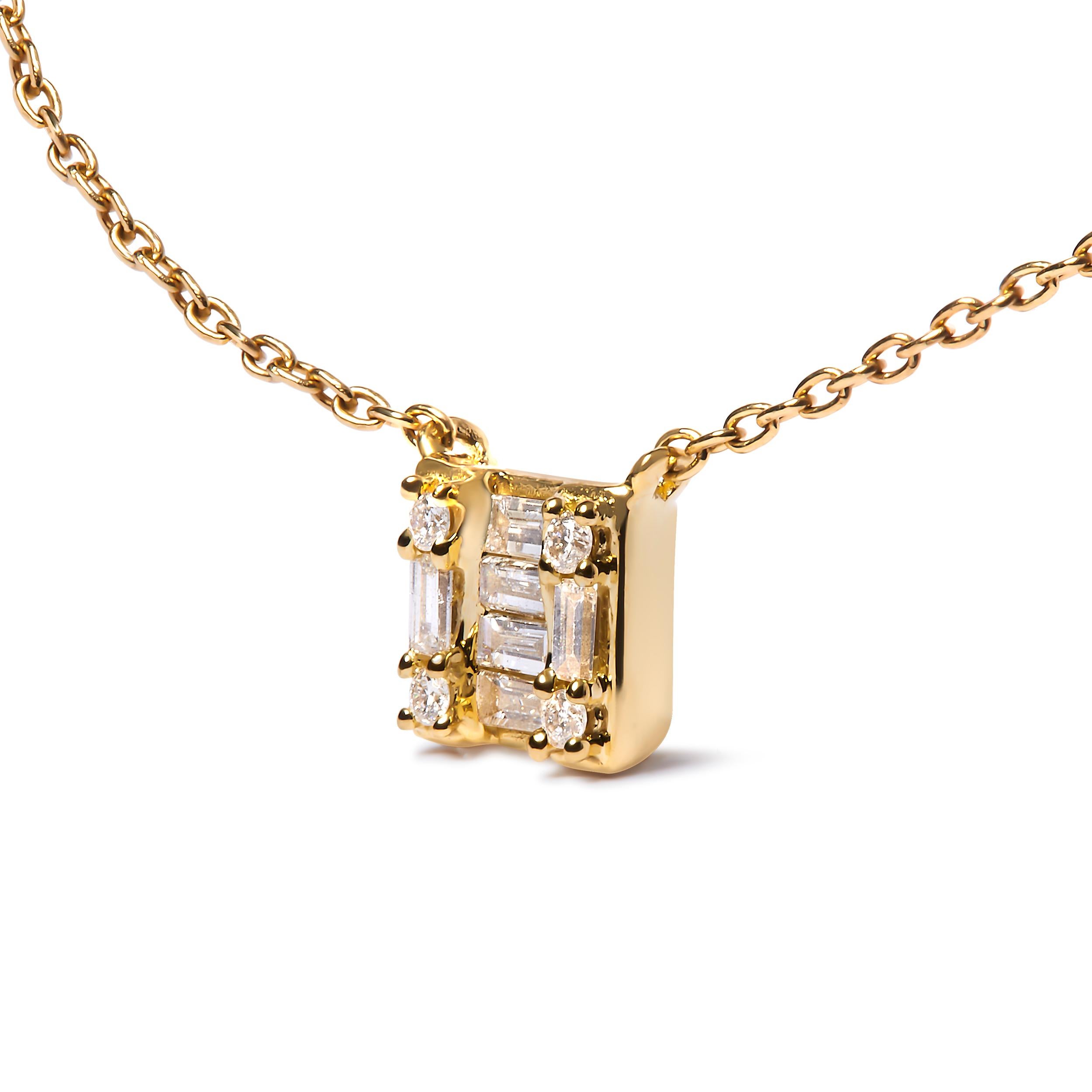 Modern 10K Yellow Gold 1/10 Carat Diamond Mosaic Composite Square Pendant Necklace For Sale