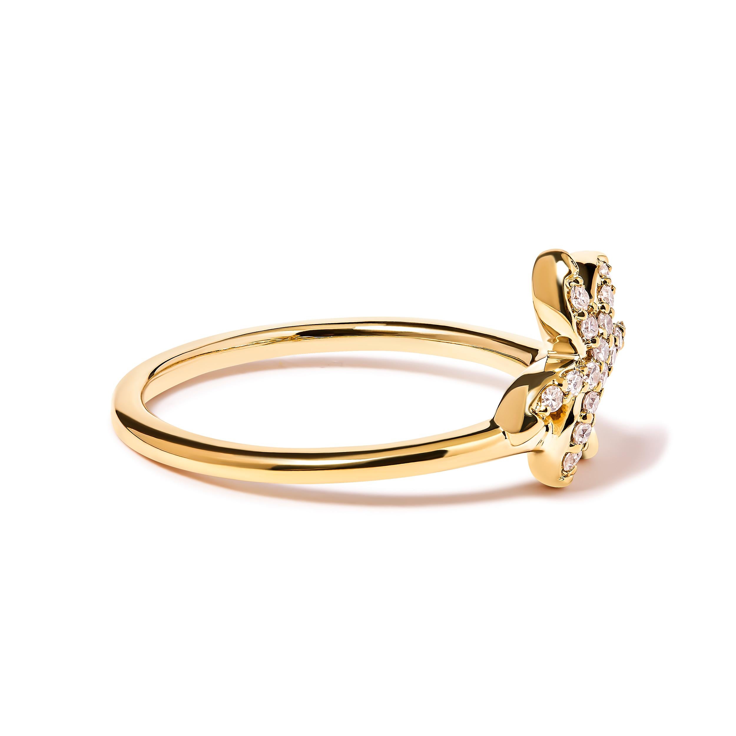Im Angebot: 10K Gelbgold 1/10 Karat Diamant Palmen-Statement-Ring () 2