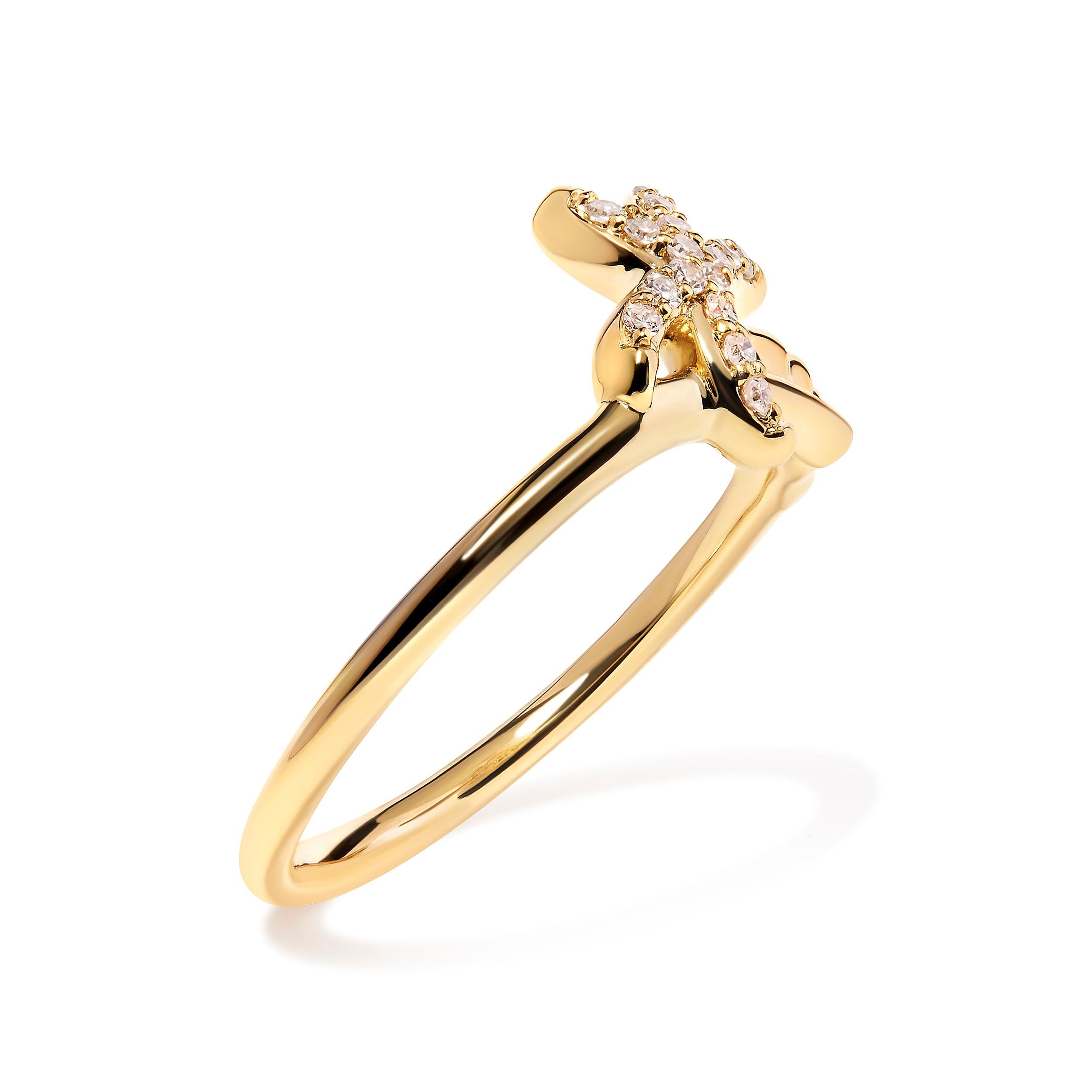 Im Angebot: 10K Gelbgold 1/10 Karat Diamant Palmen-Statement-Ring () 3